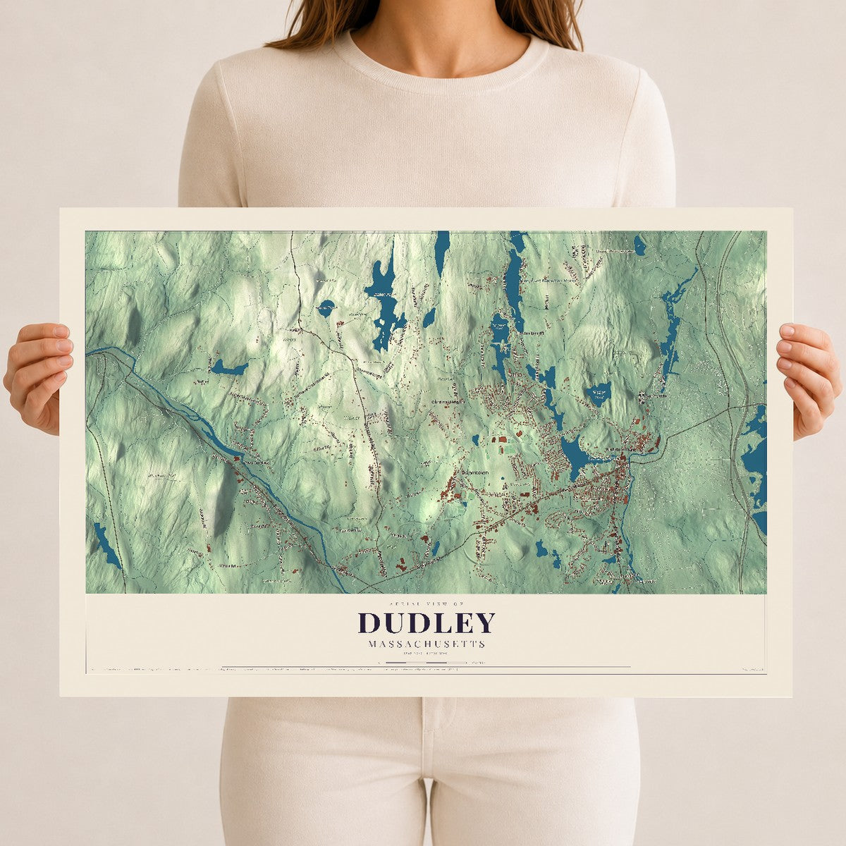 Dudley, Massachusetts map print - 12 x 18 archival matte print