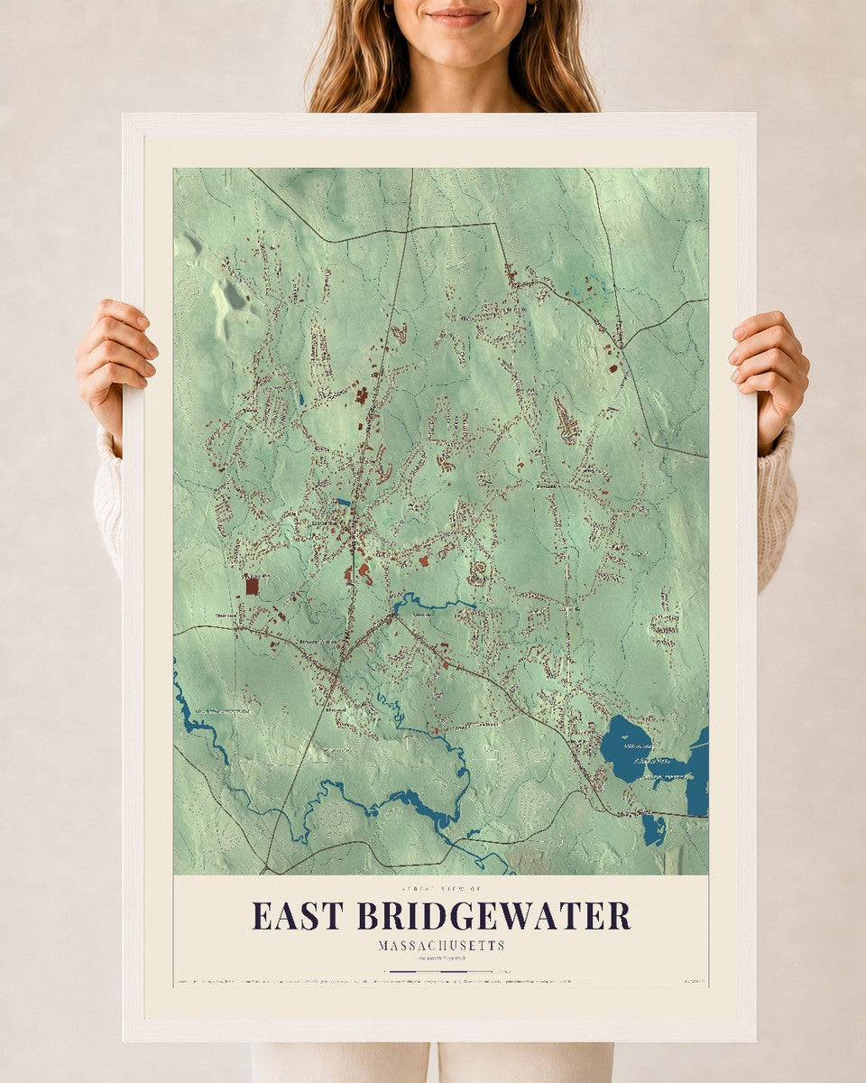 East Bridgewater, Massachusetts map print - 24 x 36 white Ayous wood frame