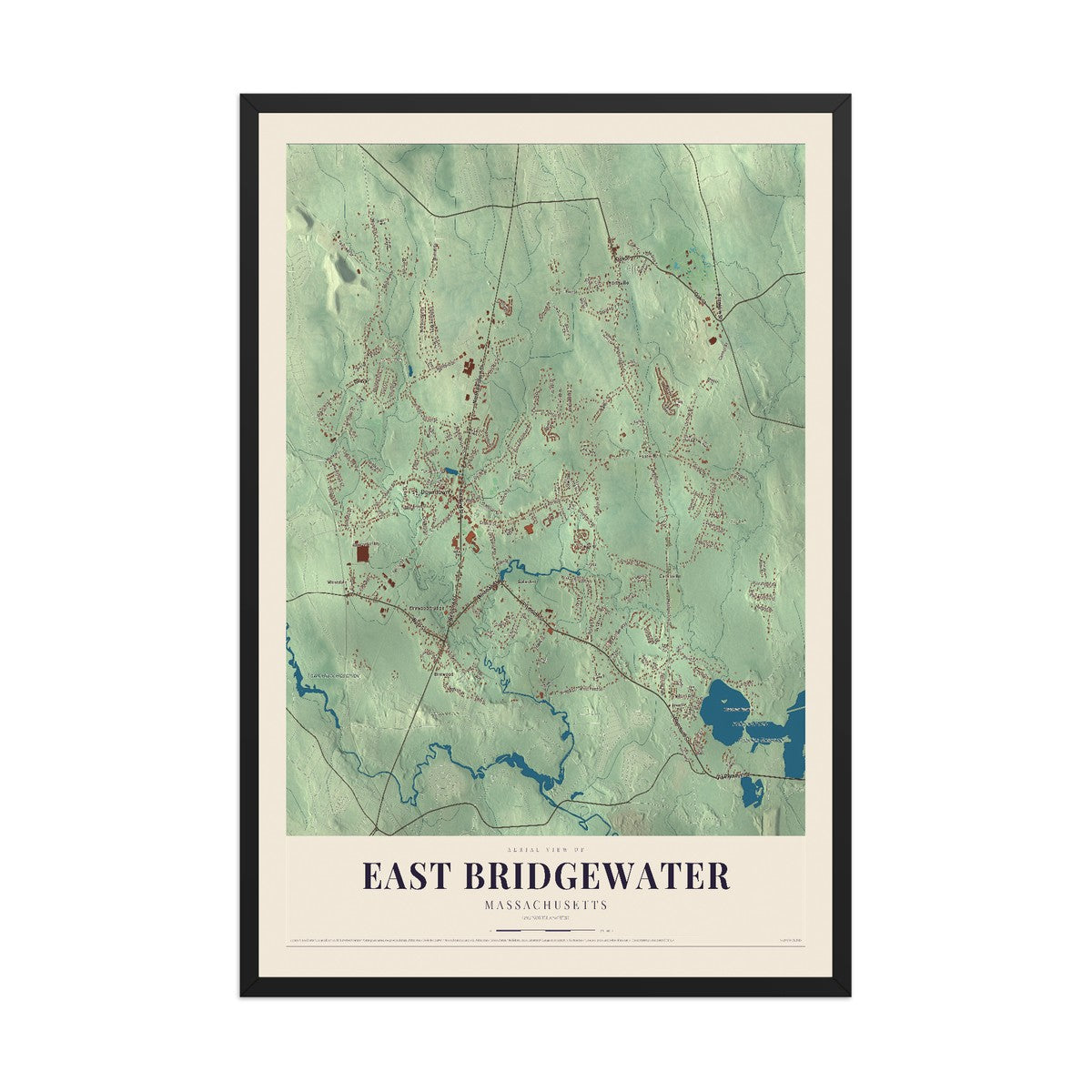 Map of East Bridgewater, Massachusetts, 12 x 18 inch print in a black wood frame