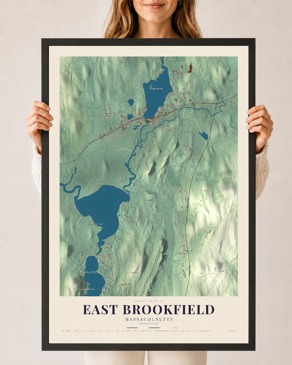 East Brookfield, Massachusetts map print - 24 x 36 black Ayous wood frame