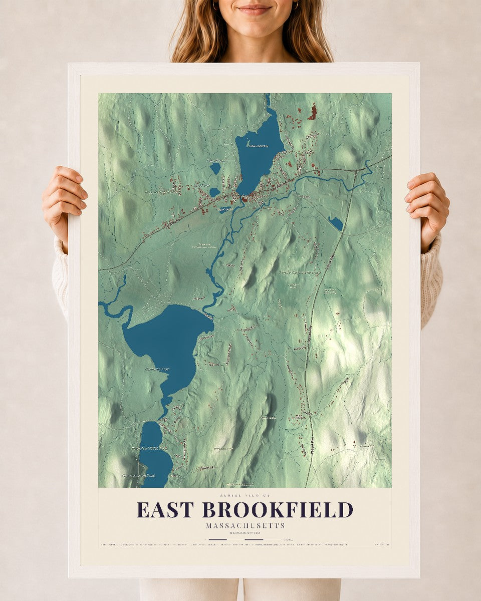 East Brookfield, Massachusetts map print - 24 x 36 white Ayous wood frame