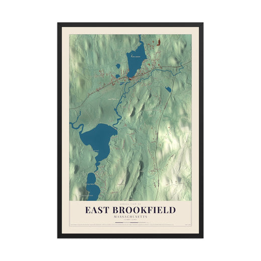 Map of East Brookfield, Massachusetts, 12 x 18 inch print in a black wood frame