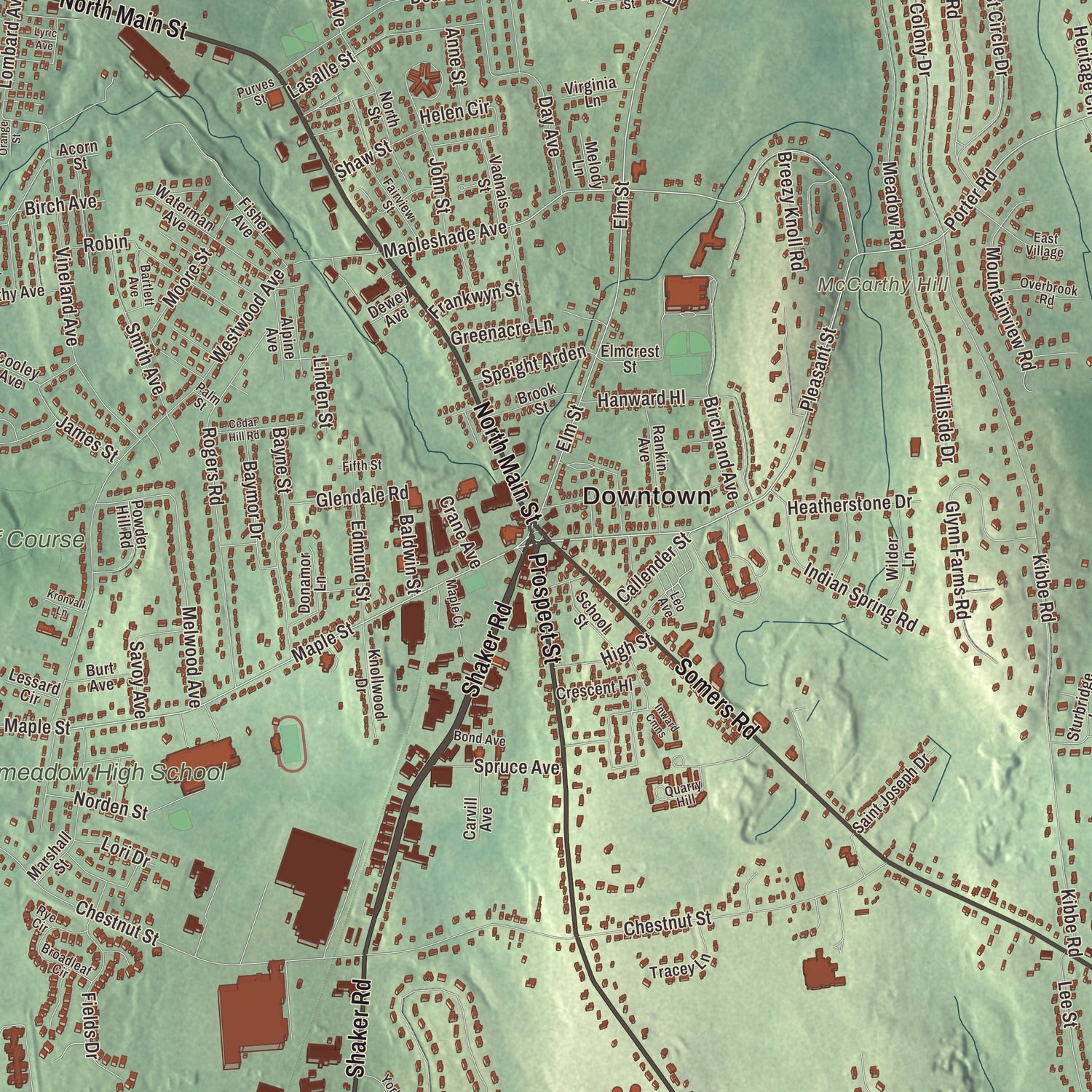 Street and neighborhood detail from the East Longmeadow, Massachusetts map
