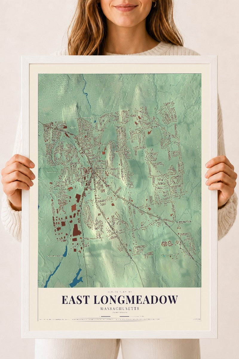 East Longmeadow, Massachusetts map print - 18 x 24 white Ayous wood frame