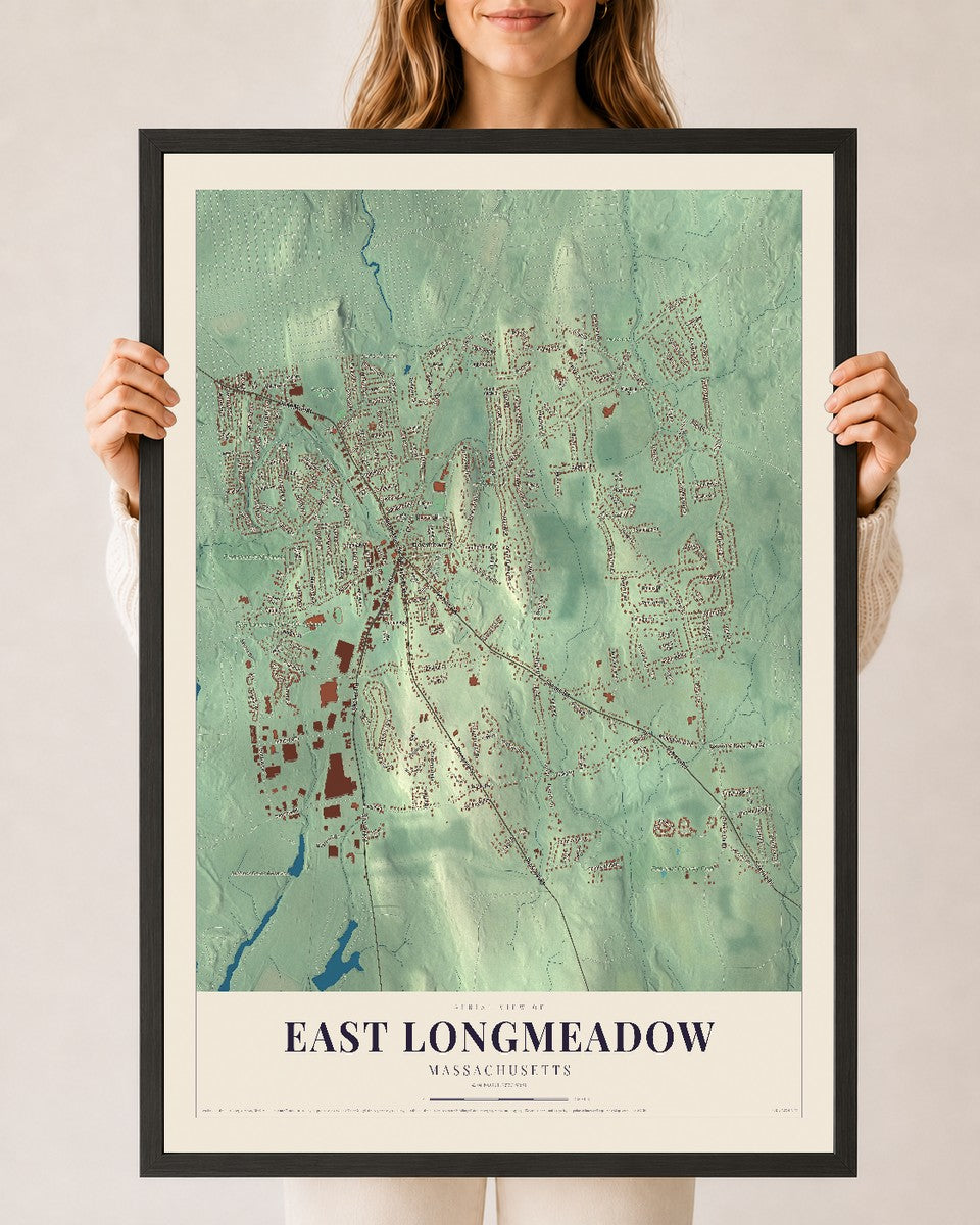 East Longmeadow, Massachusetts map print - 24 x 36 black Ayous wood frame