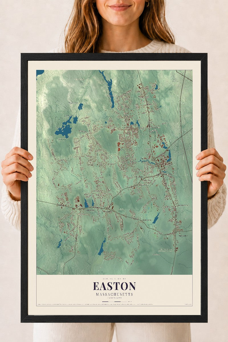 Easton, Massachusetts map print - 18 x 24 black Ayous wood frame
