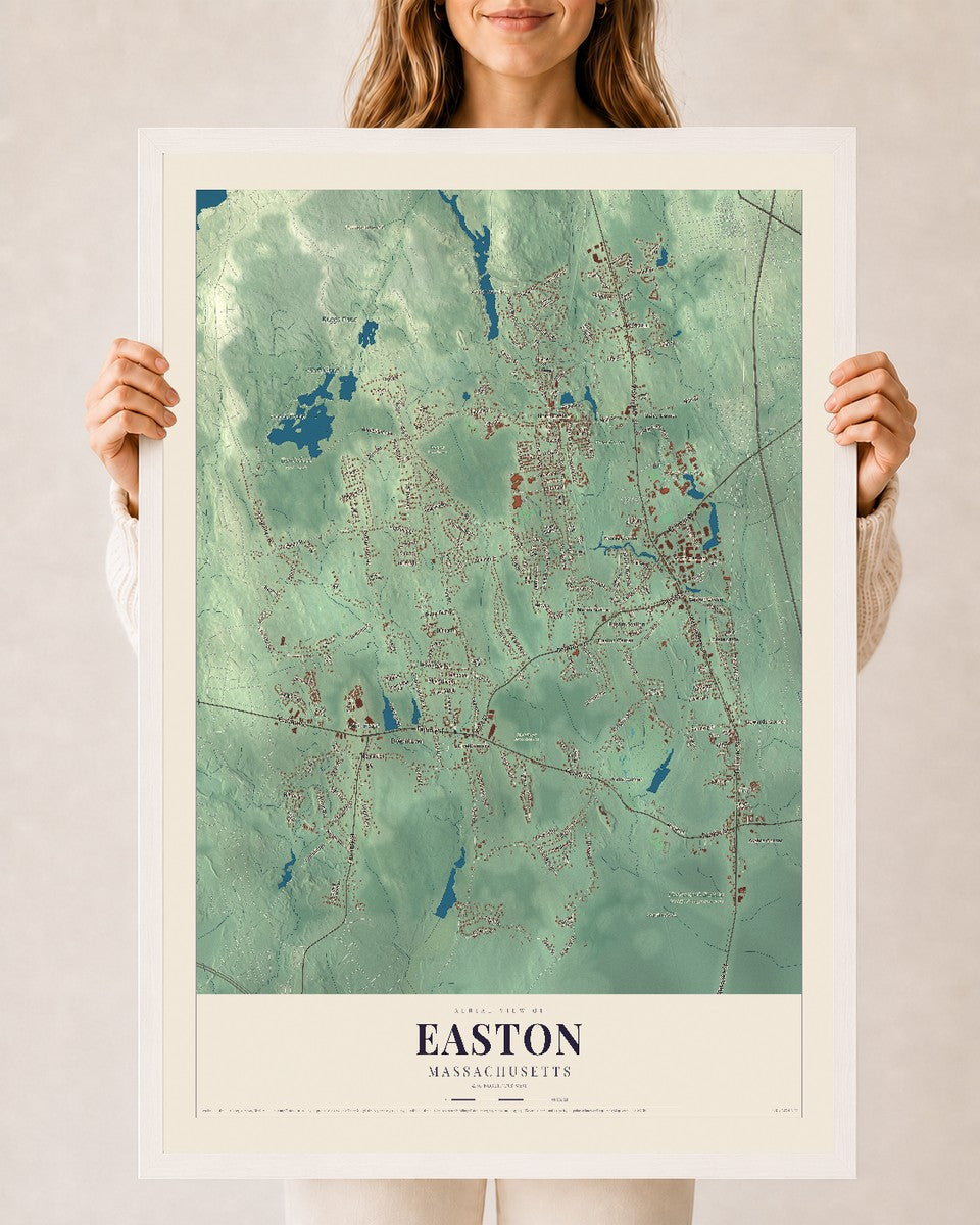 Easton, Massachusetts map print - 24 x 36 white Ayous wood frame