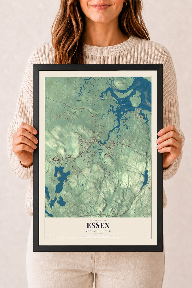 Essex, Massachusetts map print - 12 x 18 black Ayous wood frame