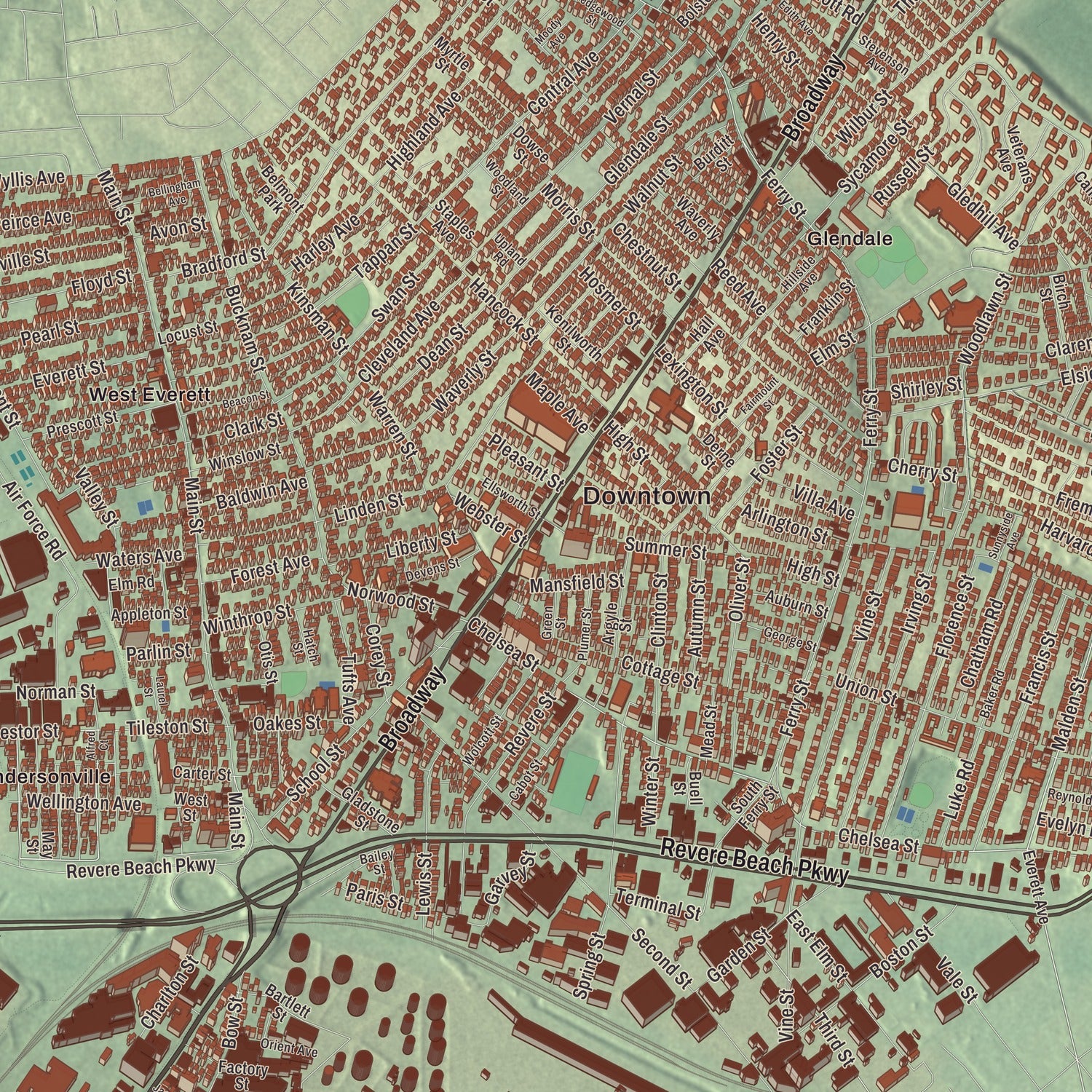 Street and neighborhood detail from the Everett, Massachusetts map