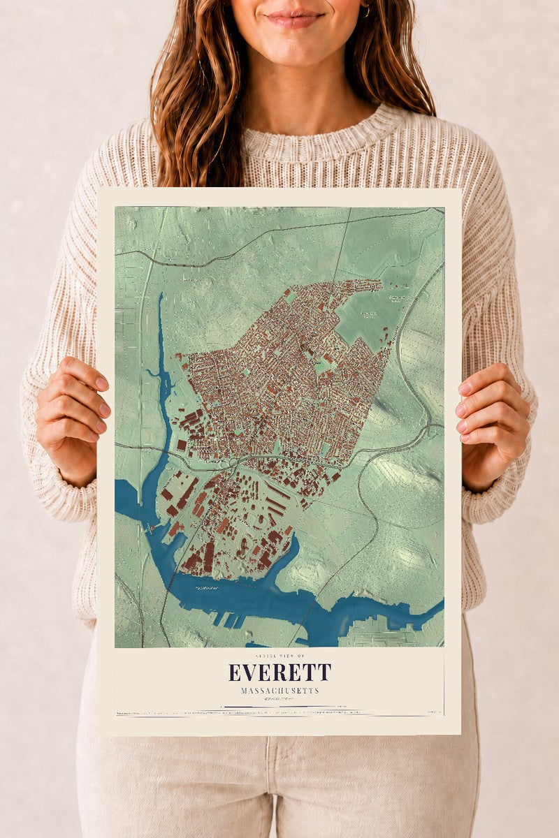 Everett, Massachusetts map print - 12 x 18 archival matte print