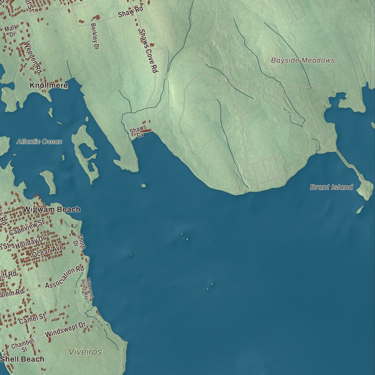 Terrain and local geography detail from the Fairhaven, Massachusetts map