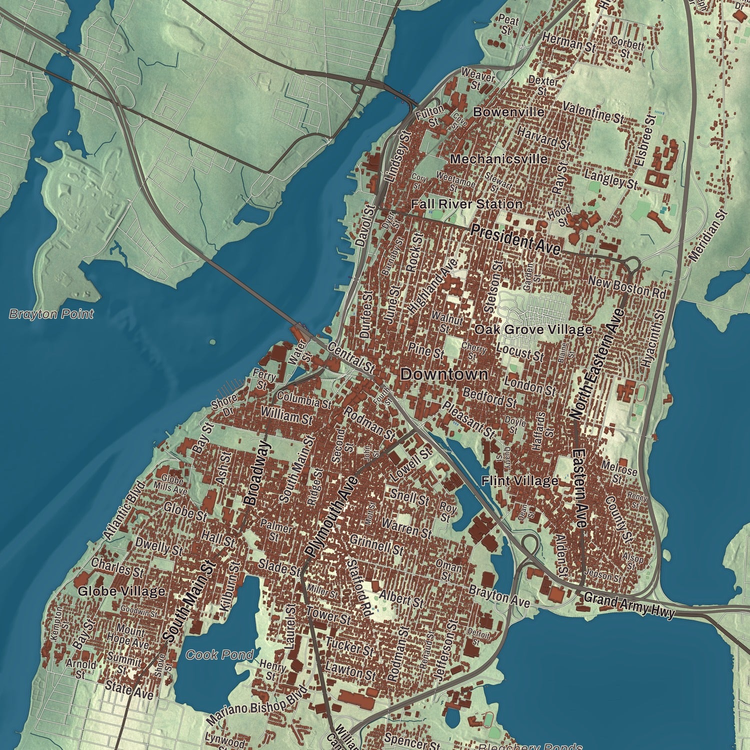Street and neighborhood detail from the Fall River, Massachusetts map