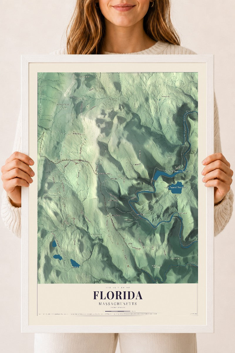 Florida, Massachusetts map print - 18 x 24 white Ayous wood frame