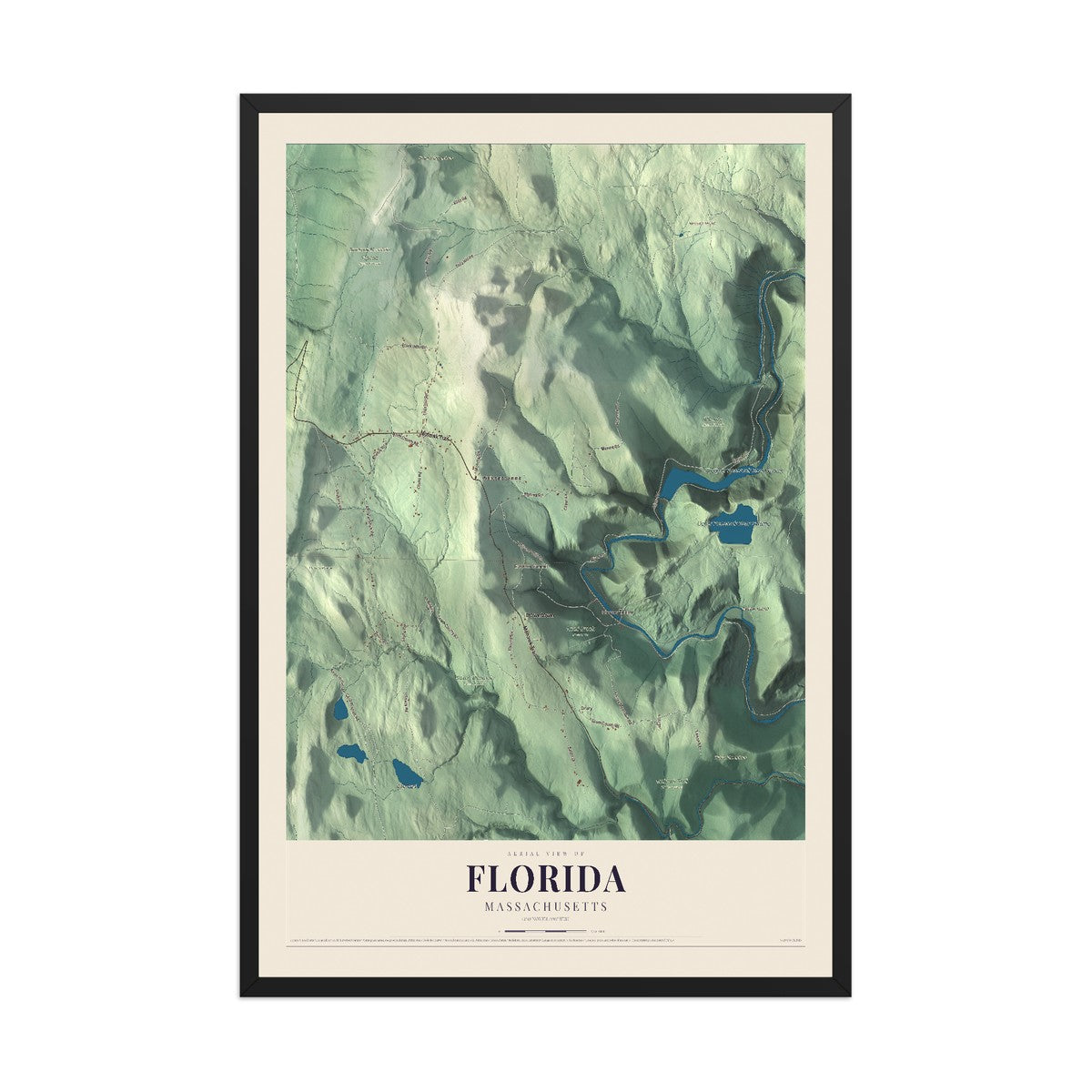 Map of Florida, Massachusetts, 12 x 18 inch print in a black wood frame