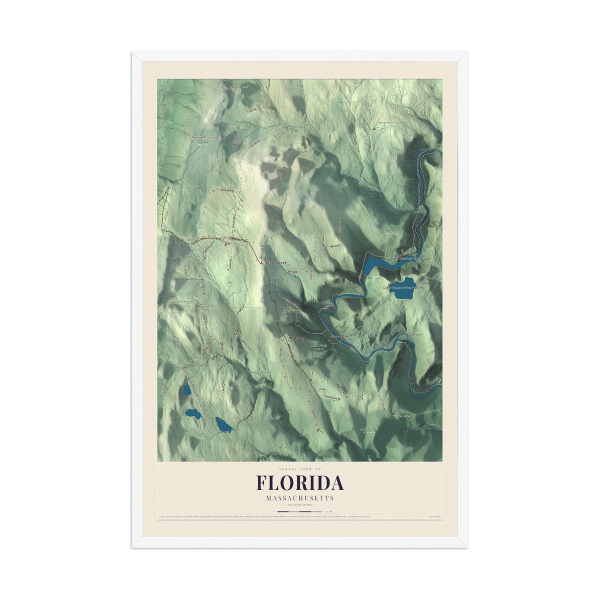 Map of Florida, Massachusetts, 12 x 18 inch print in a white wood frame