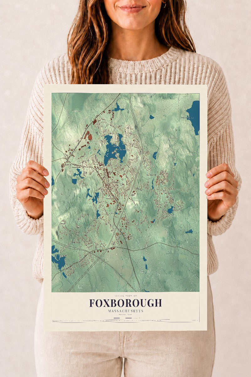 Foxborough, Massachusetts map print - 12 x 18 archival matte print