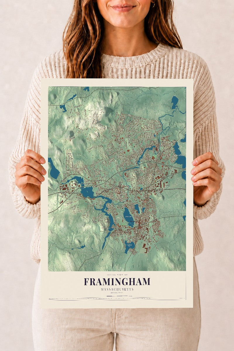 Framingham, Massachusetts map print - 12 x 18 archival matte print