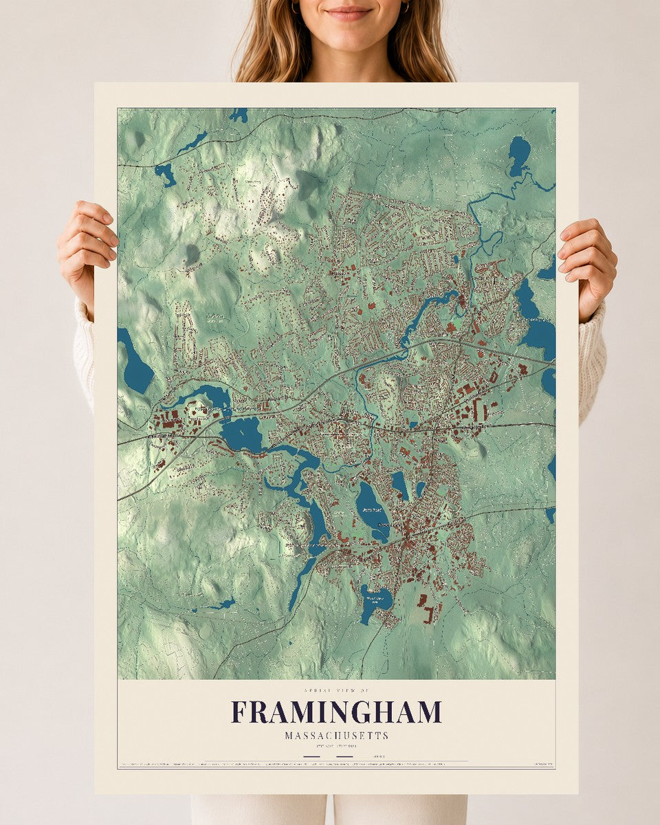 Framingham, Massachusetts map print - 24 x 36 archival matte print