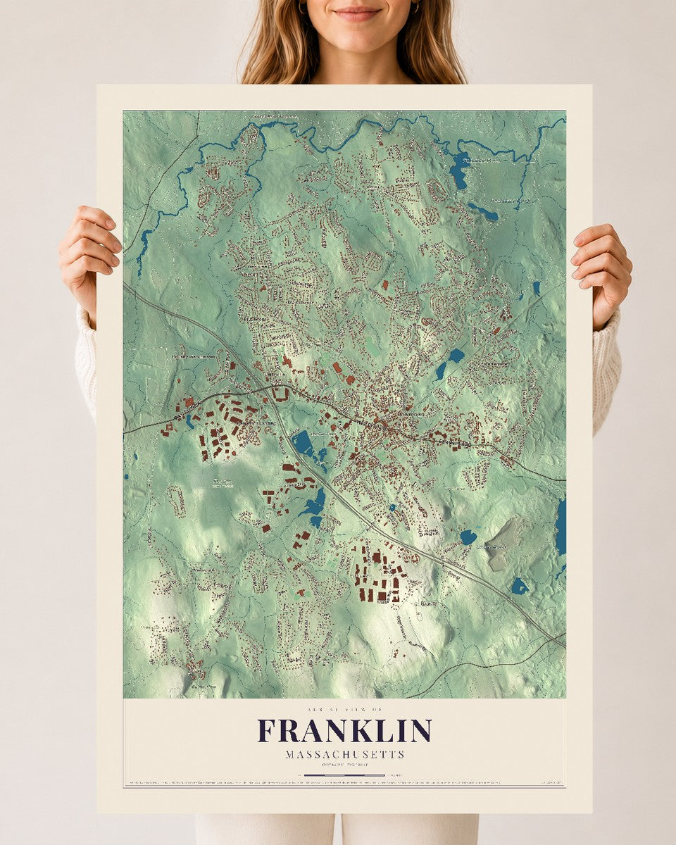 Franklin, Massachusetts map print - 24 x 36 archival matte print