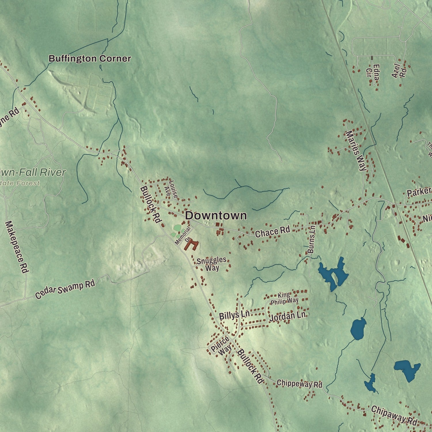 Street and neighborhood detail from the Freetown, Massachusetts map