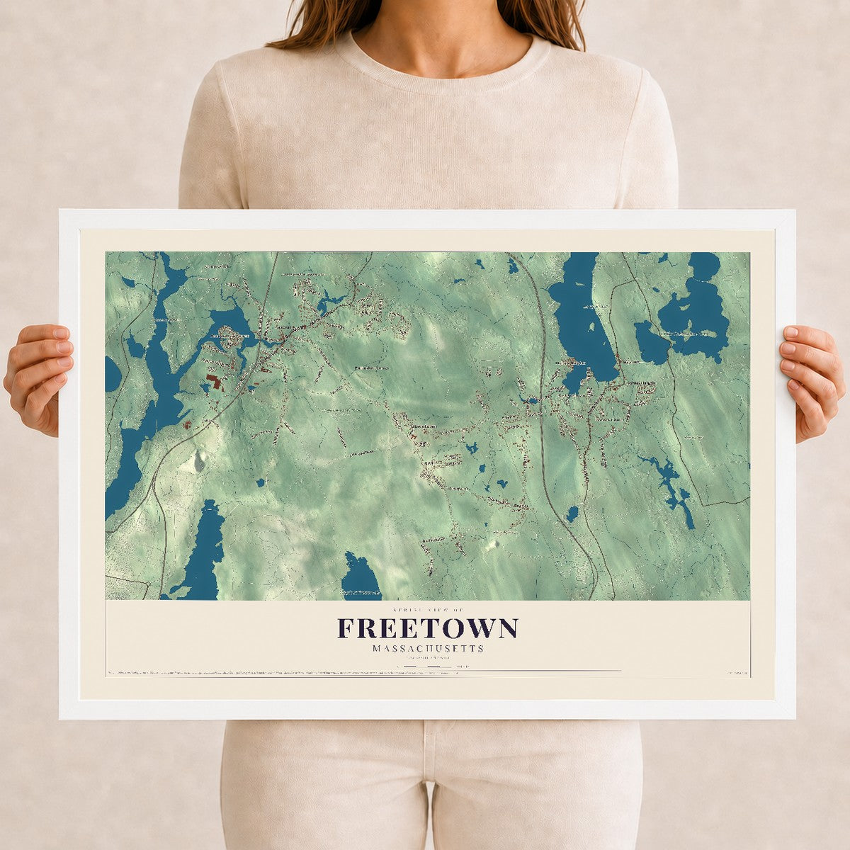 Freetown, Massachusetts map print - 12 x 18 white Ayous wood frame