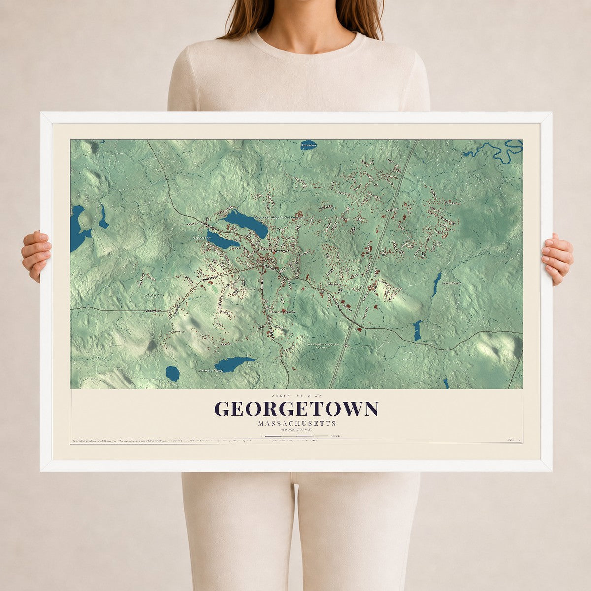 Georgetown, Massachusetts map print - 24 x 36 white Ayous wood frame