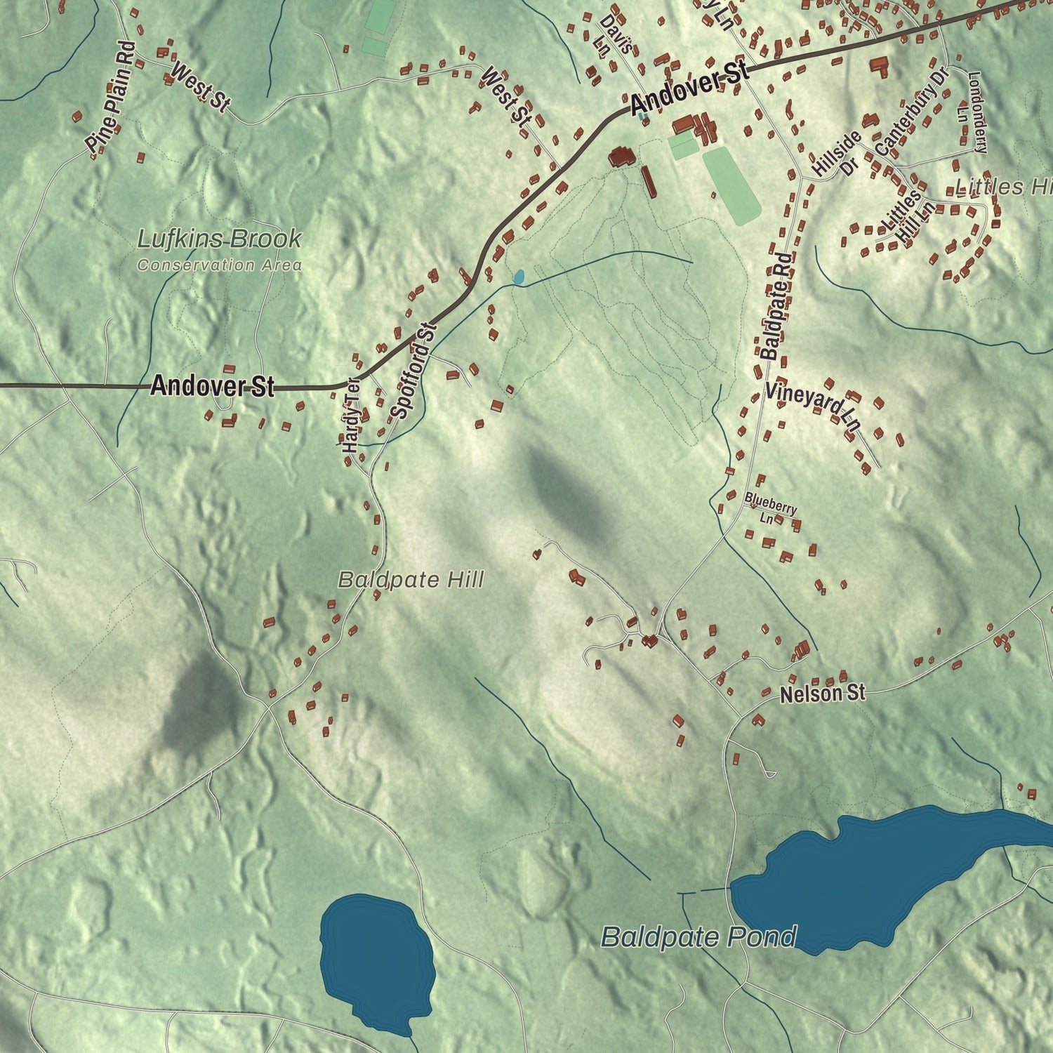 Terrain and local geography detail from the Georgetown, Massachusetts map