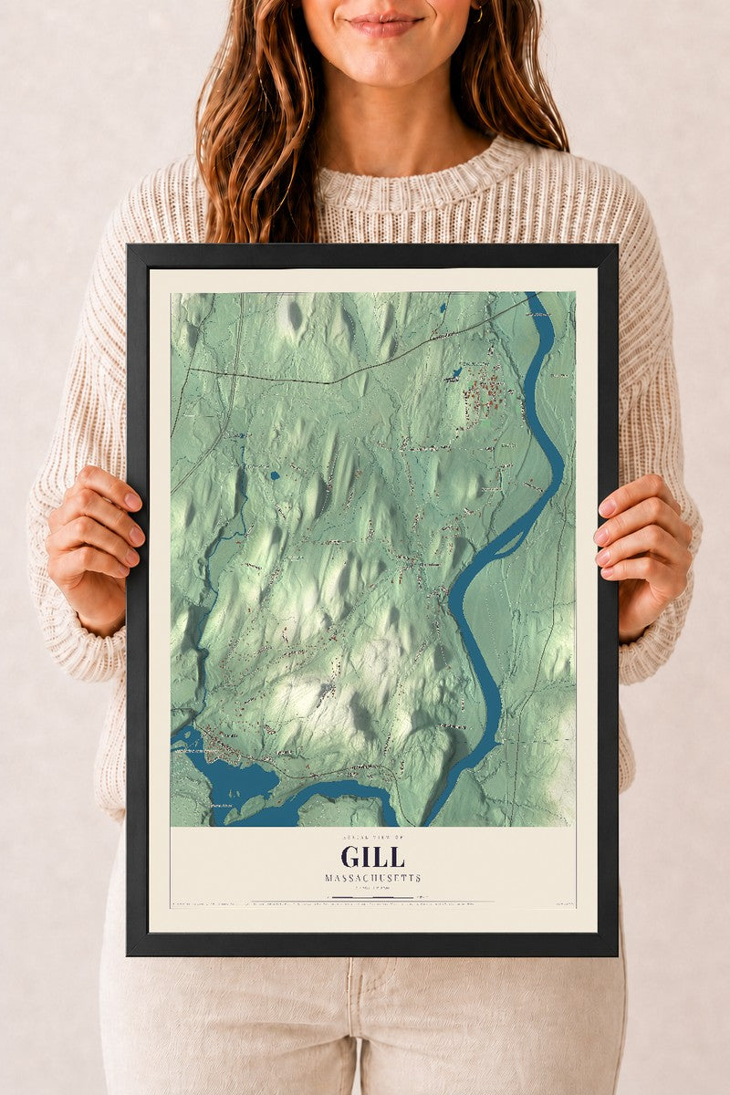 Gill, Massachusetts map print - 12 x 18 black Ayous wood frame