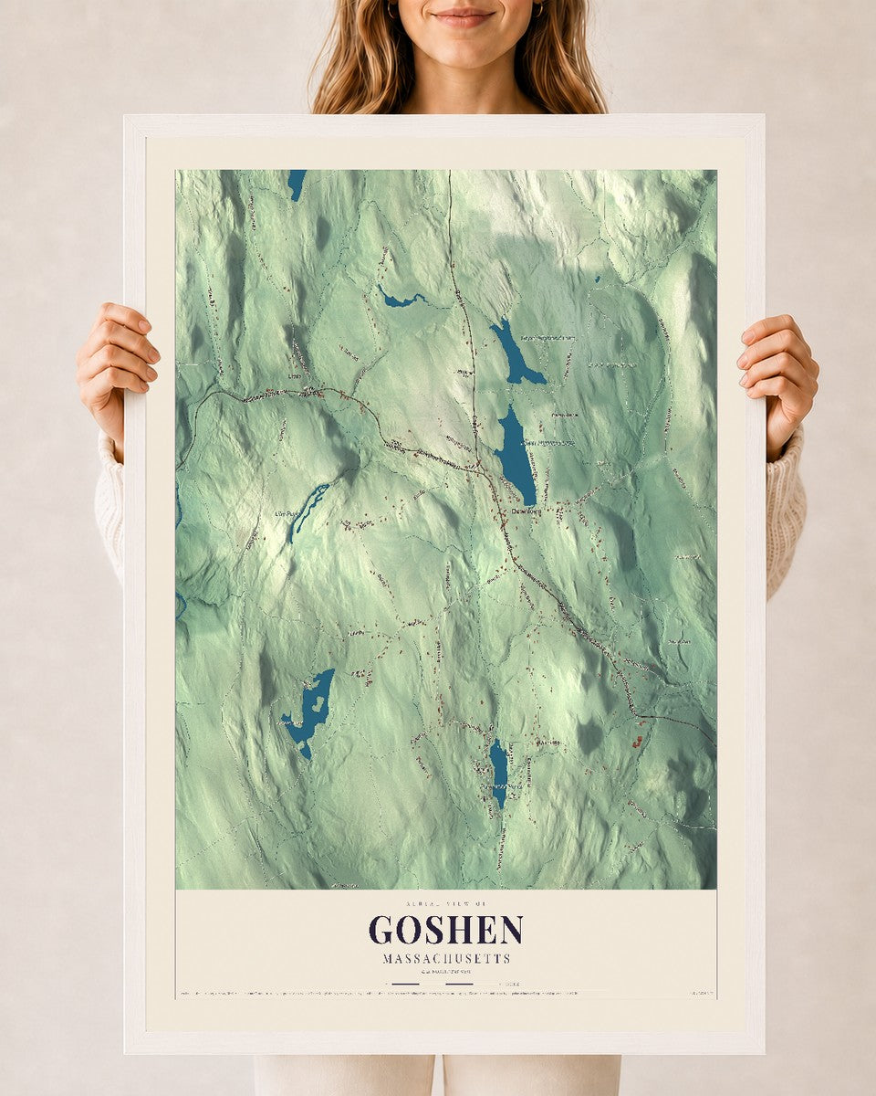 Goshen, Massachusetts map print - 24 x 36 white Ayous wood frame