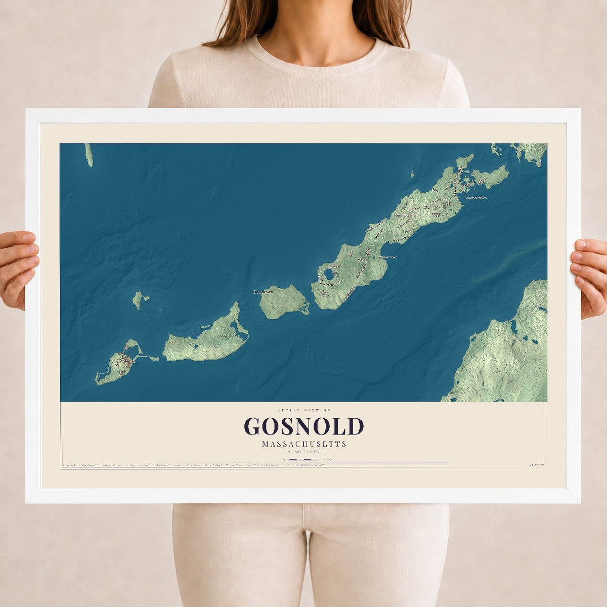 Gosnold, Massachusetts map print - 18 x 24 white Ayous wood frame