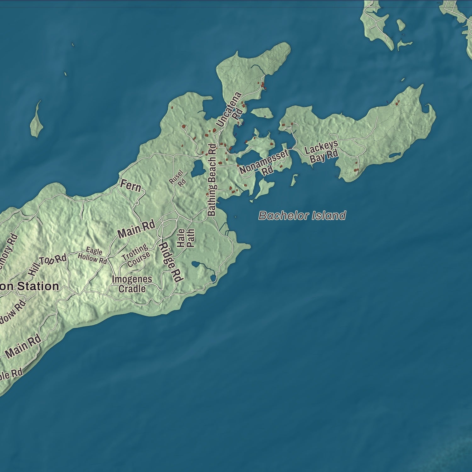 Terrain and local geography detail from the Gosnold, Massachusetts map