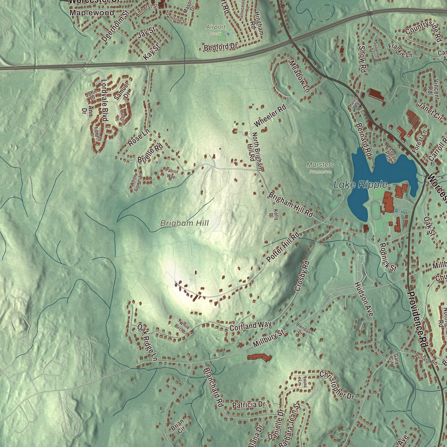 Terrain and local geography detail from the Grafton, Massachusetts map