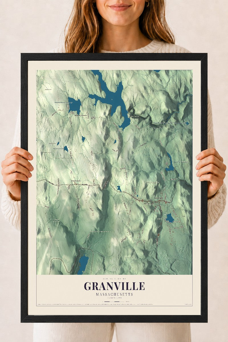 Granville, Massachusetts map print - 18 x 24 black Ayous wood frame