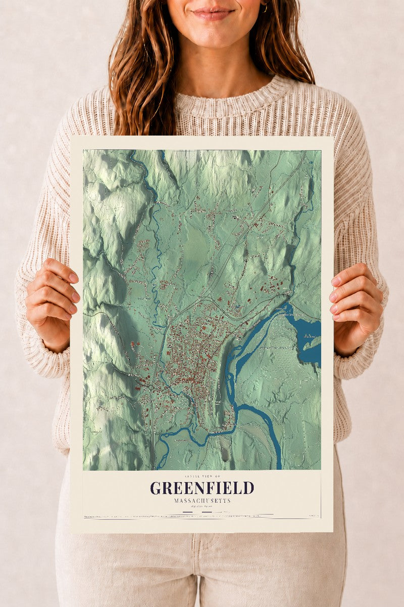 Greenfield, Massachusetts map print - 12 x 18 archival matte print