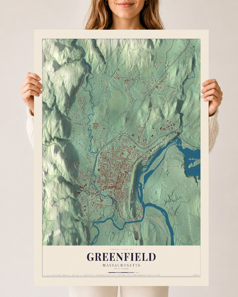Greenfield, Massachusetts map print - 24 x 36 archival matte print
