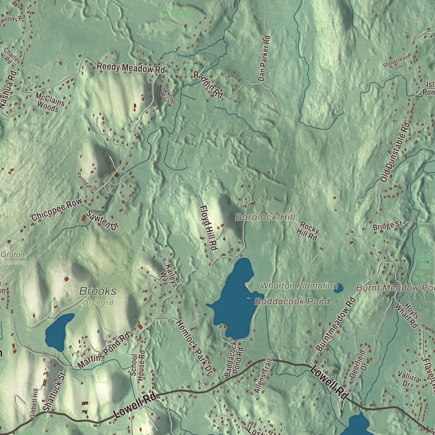 Terrain and local geography detail from the Groton, Massachusetts map