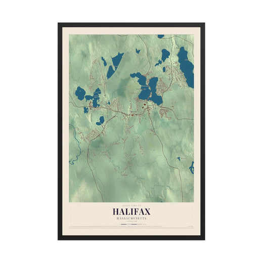 Map of Halifax, Massachusetts, 12 x 18 inch print in a black wood frame