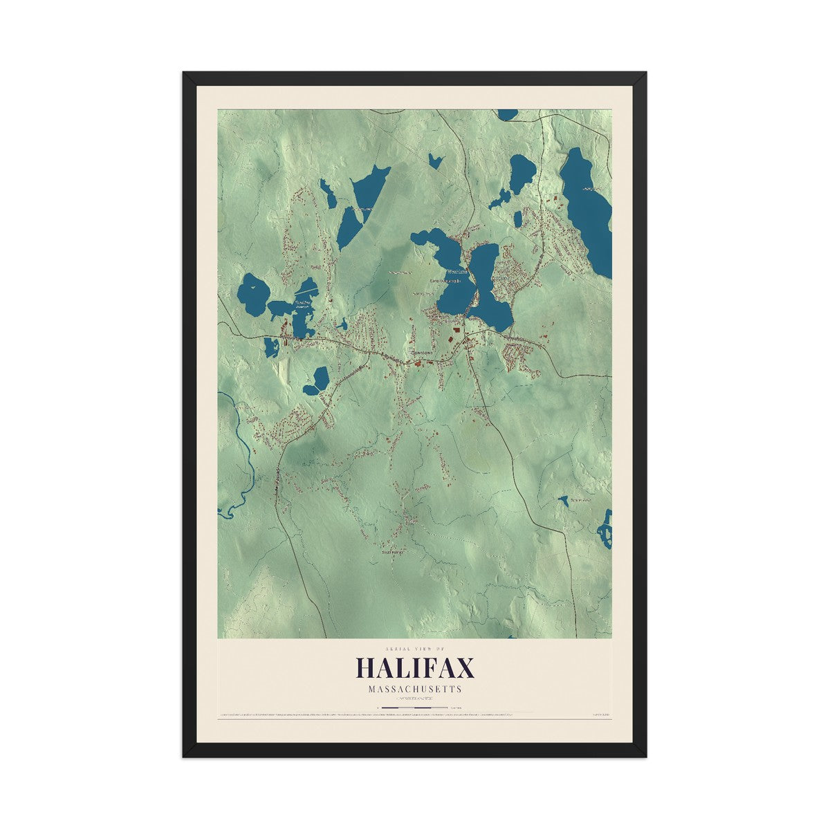Map of Halifax, Massachusetts, 12 x 18 inch print in a black wood frame