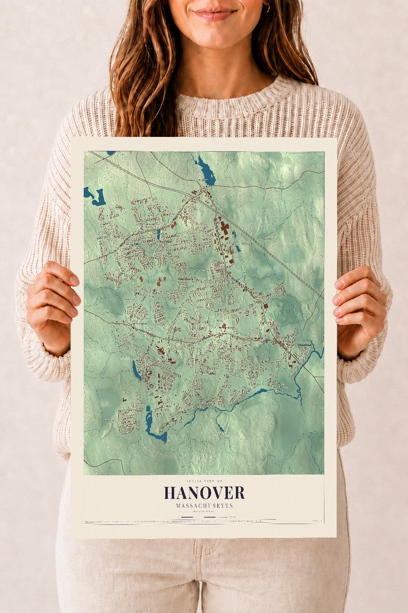 Hanover, Massachusetts map print - 12 x 18 archival matte print
