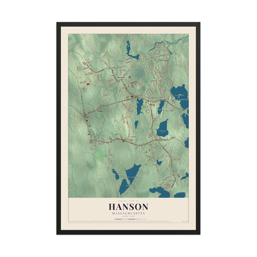 Map of Hanson, Massachusetts, 12 x 18 inch print in a black wood frame
