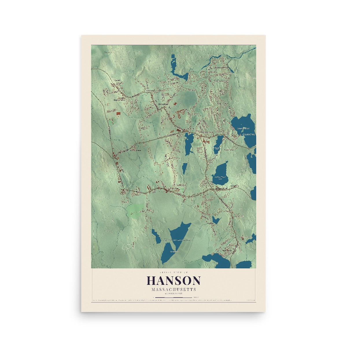 Map of Hanson, Massachusetts, 12 x 18 inch unframed archival matte print