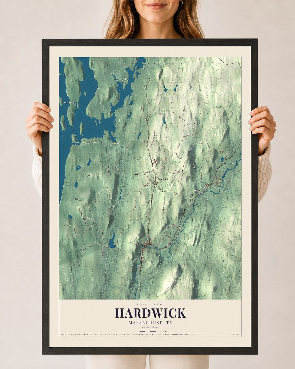 Hardwick, Massachusetts map print - 24 x 36 black Ayous wood frame