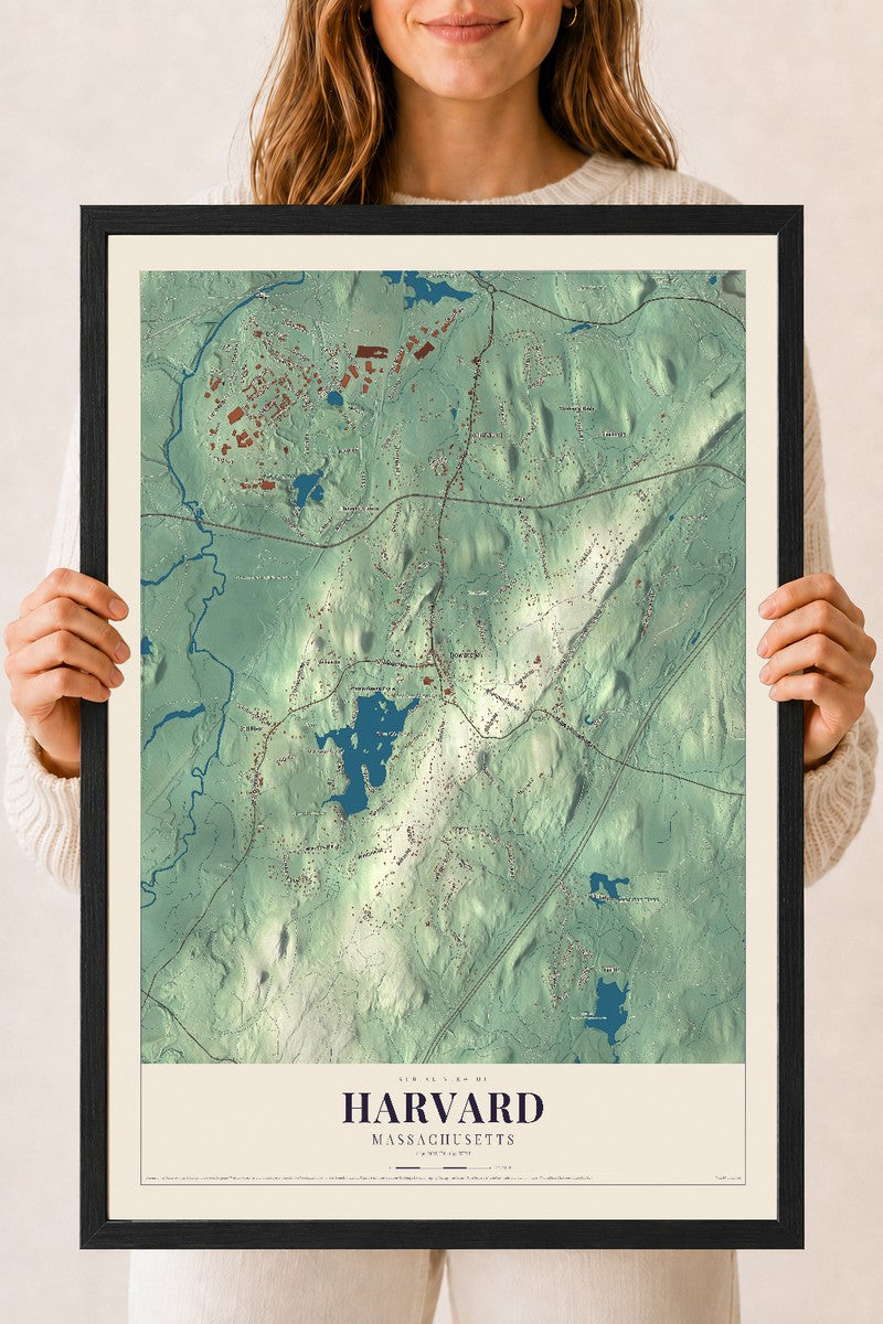 Harvard, Massachusetts map print - 18 x 24 black Ayous wood frame