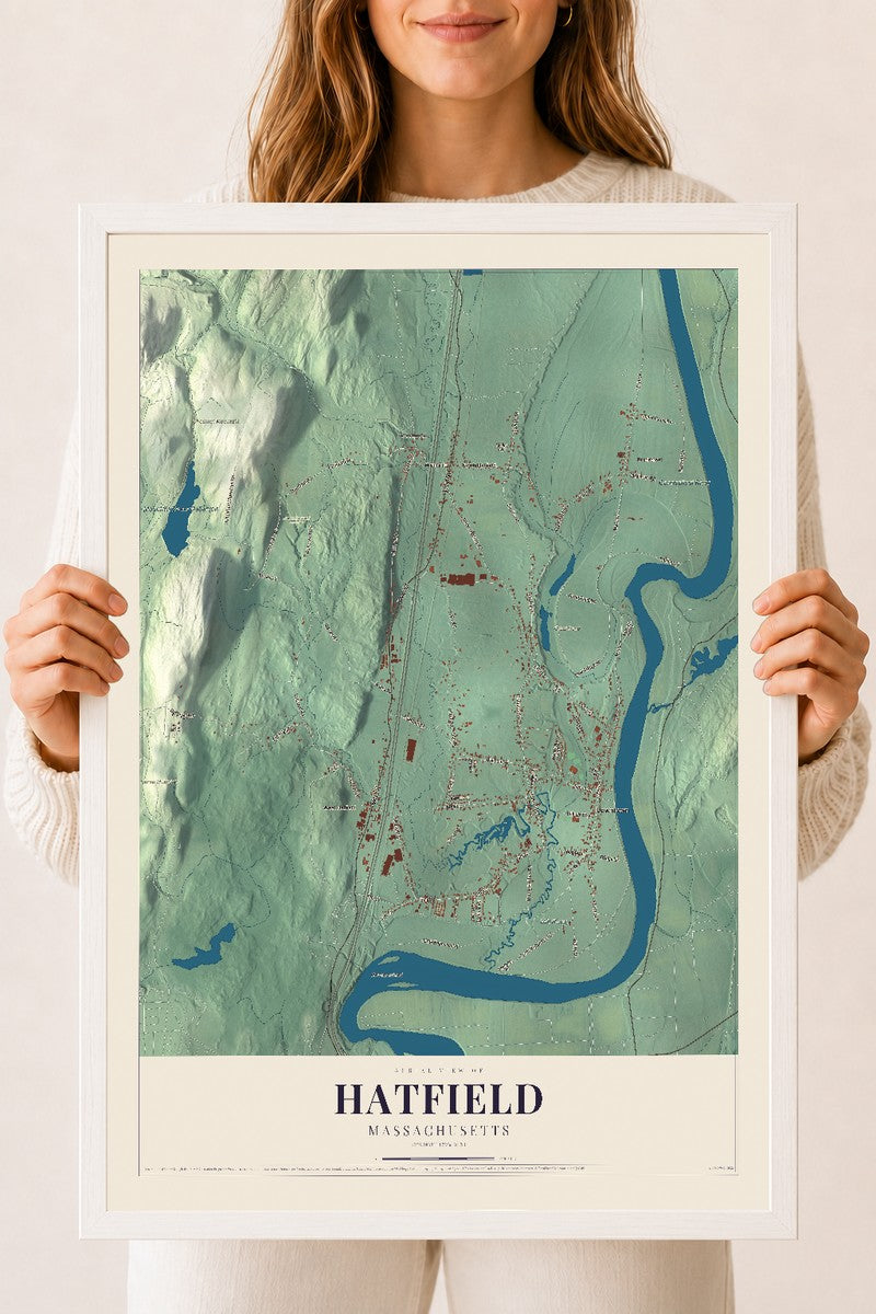 Hatfield, Massachusetts map print - 18 x 24 white Ayous wood frame