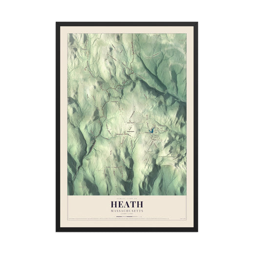 Map of Heath, Massachusetts, 12 x 18 inch print in a black wood frame