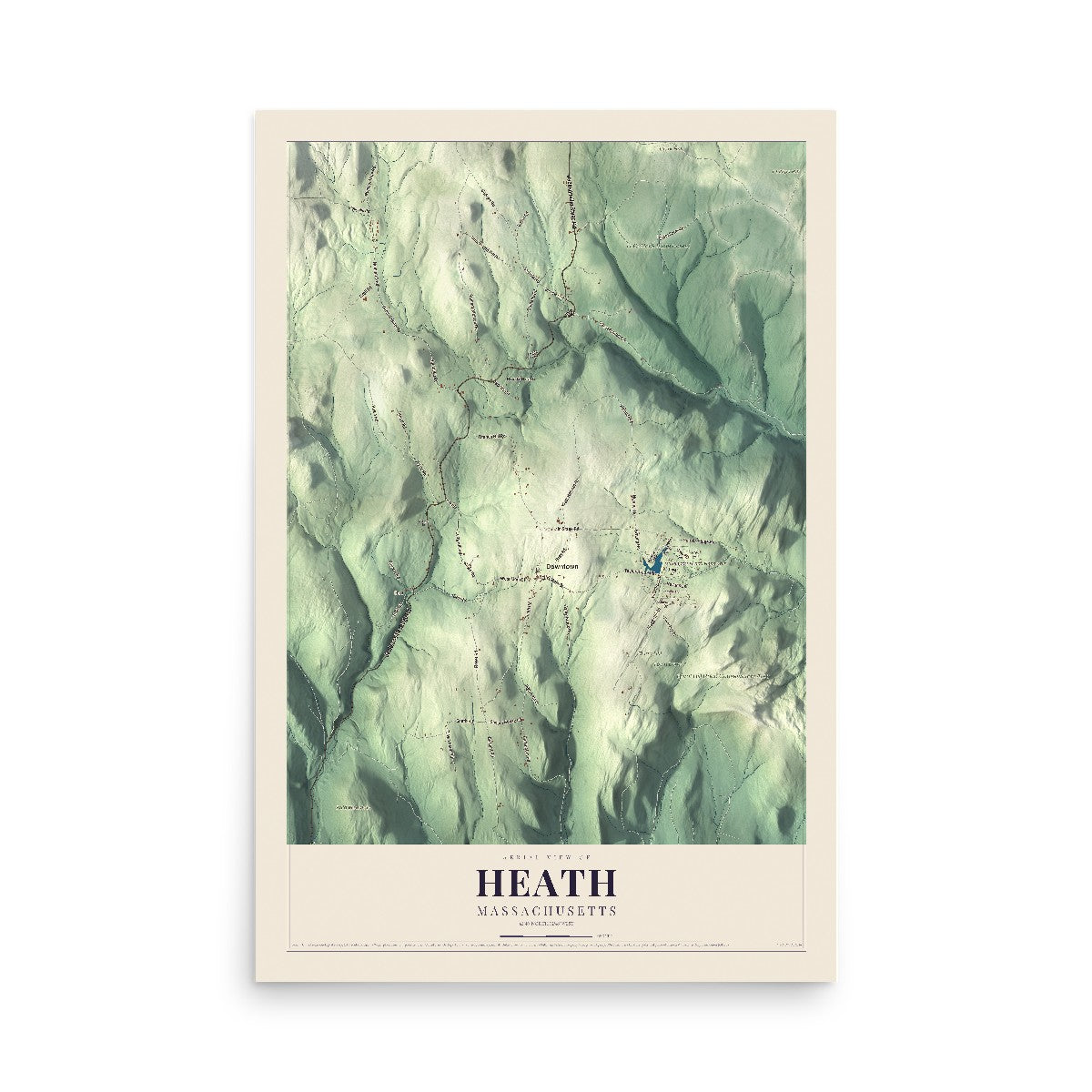 Map of Heath, Massachusetts, 12 x 18 inch unframed archival matte print