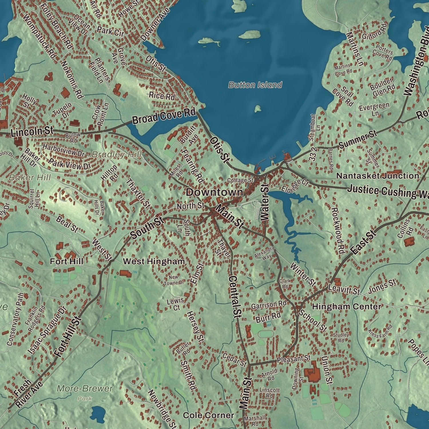 Street and neighborhood detail from the Hingham, Massachusetts map