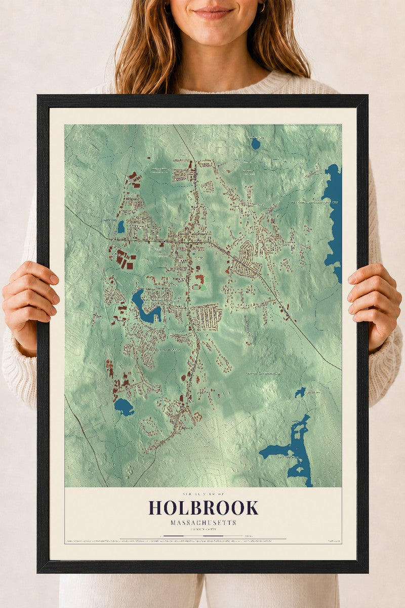 Holbrook, Massachusetts map print - 18 x 24 black Ayous wood frame