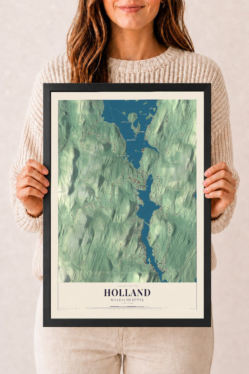 Holland, Massachusetts map print - 12 x 18 black Ayous wood frame