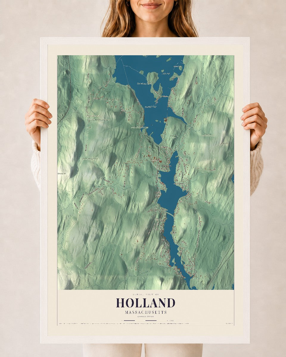 Holland, Massachusetts map print - 24 x 36 white Ayous wood frame